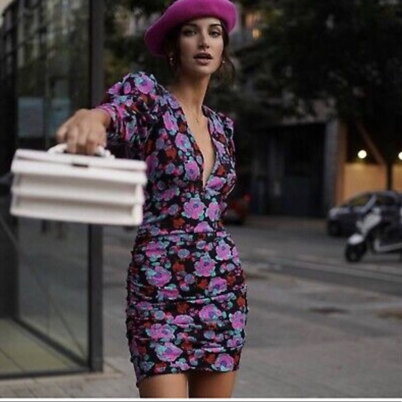 ZARA  FLORAL PRINT DRAPED DRESS PINK | 4437/326 M - Picture 3 of 7